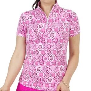IBKUL Mock Golf Shirt Short Sleeve Terra Pink Tennis UPF 50+ Size Large